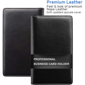 Sooez Leather Professional Business Card Book Holder Organizer, 240 Capacity Credit Card Booklet, PU Name Cards Holder Storage File for Men Women, 7.7 x 4.5 Inch, Black
