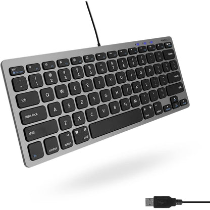 Macally Small Wired Keyboard for Mac and Windows - 78 Scissor Switch Keys Compatible Apple Keyboard - USB Mini Keyboard That Saves Space and Looks Great - Plug and Play Wired Mac Keyboard - Aluminum