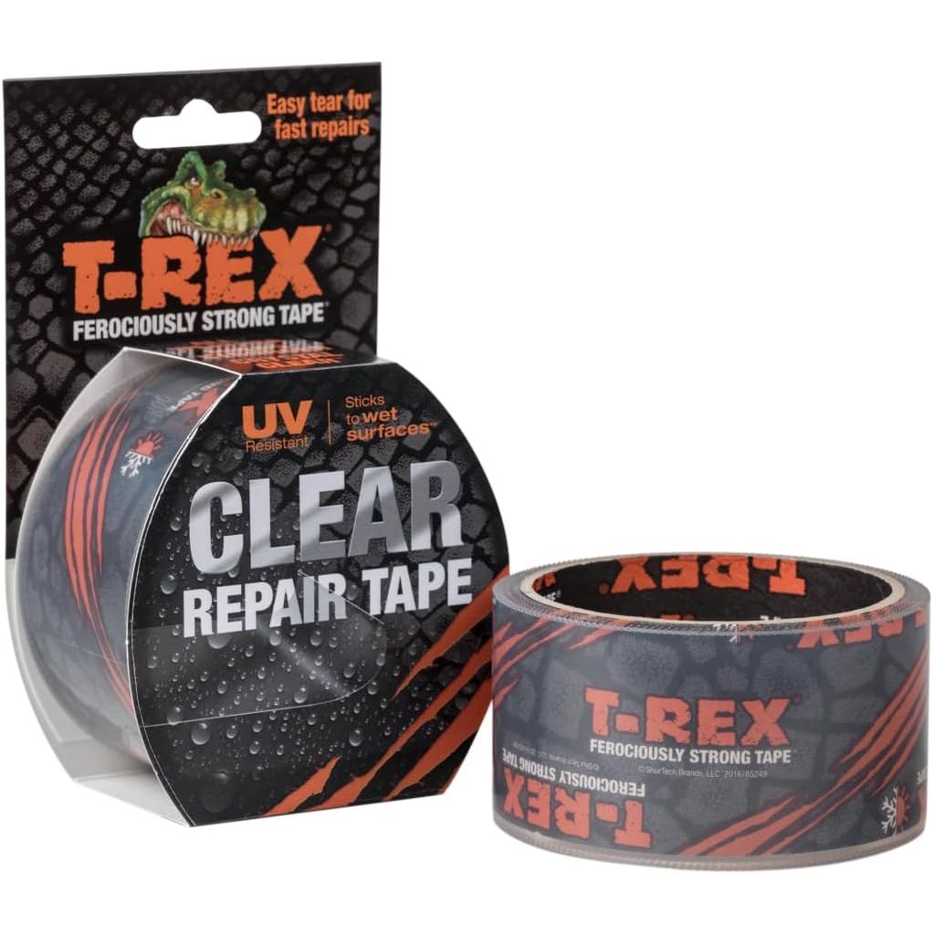 T-REX Ferociously Strong Repair Tape, Sticks to Wet Surfaces, All Weather and UV Resistant, 1.88" x 9 Yards, Clear, 1-Roll (241535)