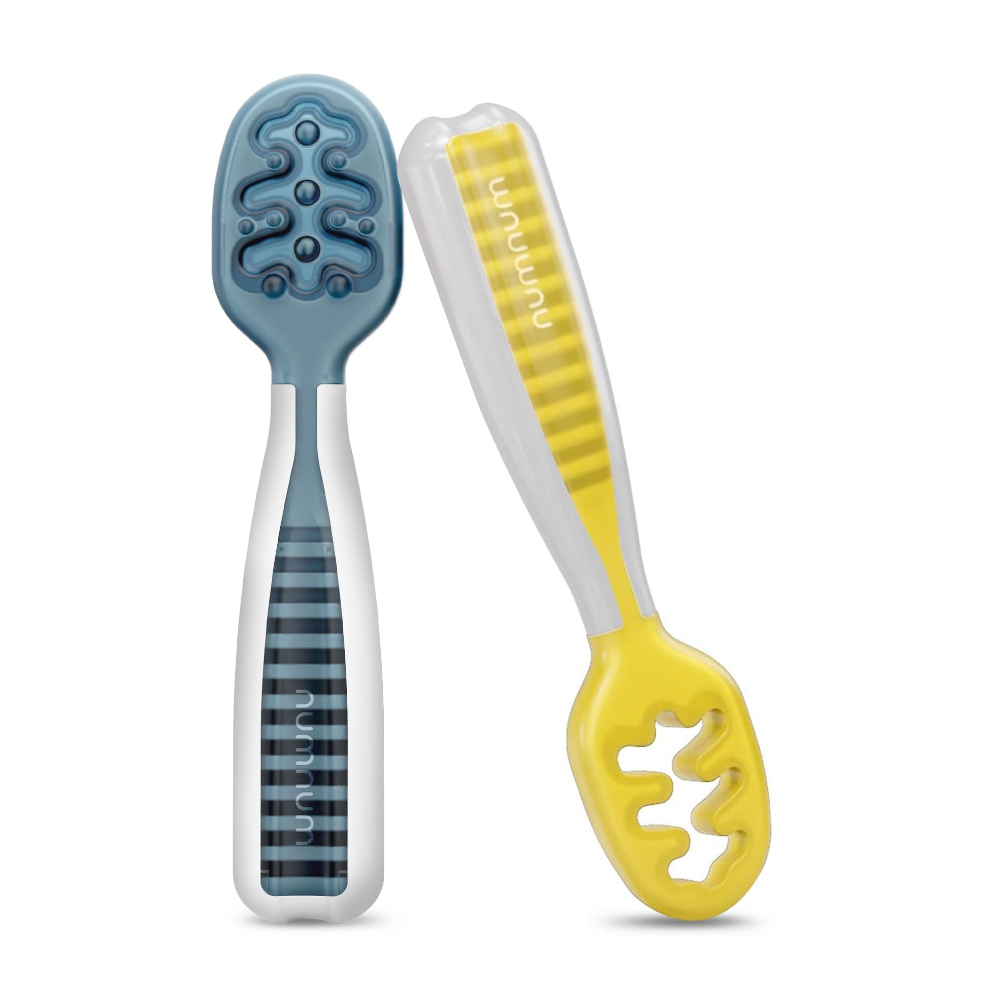 Buy now NumNum Baby Spoons Set, Baby Essentials Pre-Spoon GOOtensils for 6+ Months, First Stage Self-Feeding Spoons for Baby Led Weaning (BLW), Silicone Toddler Utensils, BPA-Free, 2 Pack Gray/Green 14 - Blue Yellow 2 Spoons at indiglob india