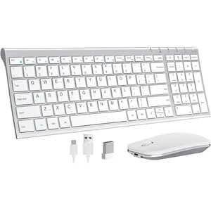 seenda Rechargeable Wireless Keyboard Mouse, Ultra Thin Low Profile Wireless Keyboard and Mouse with Number Pad, Quiet Portable Combo Compatible for Windows XP/7/8/10/11/11 Pro, Silver White