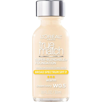 L'Oreal Paris Makeup True Match Super-Blendable Liquid Foundation, Nude Beige W3, 1 Fl Oz,1 Count