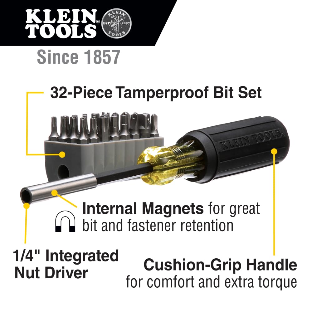 Buy now Klein Tools 32510 Magnetic Multibit Screwdriver with Sturdy Torx, Hex, Spanner, Tri-Wing, Torq and Nut Tamperproof Bits and Storage Block at indiglob india