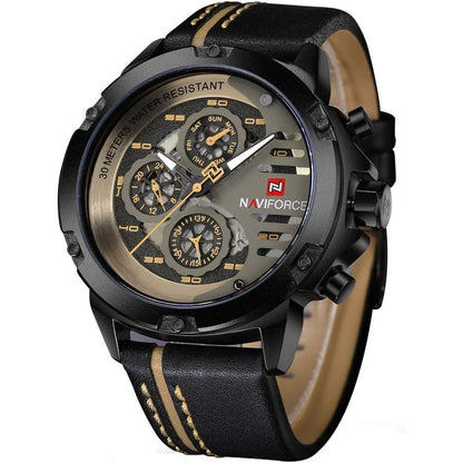 NAVIFORCE Sport Military Watches for Men Waterproof Watch Analog Quartz Leather Band Date Calendar Clock Wristwatch