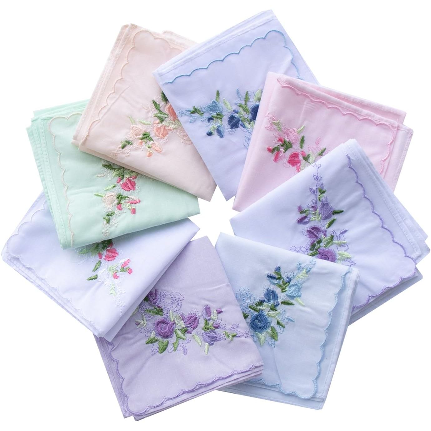 La closure Vintage Floral Cotton Embroidered Ladies Handkerchiefs Pack