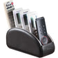 All-in-One Leather White TV Remote Holder for Remote Conrtols with 5 Compartments Nightstand Desktop Media Player Remote Caddy Storage Box Organizer Tray for Mobile Office Stationery Phone Controller