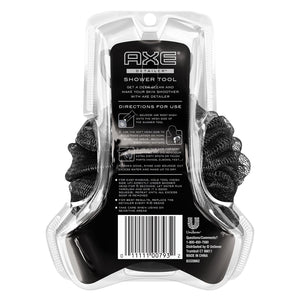 AXE Mens Shower Scrubber Tool, 2-Sided Detailer, Gray Color, Mesh Side for Lathering, Exfoliator for Smoothing Dry, Rough Skin