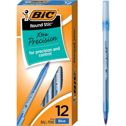 BIC Round Stic Xtra Life Blue Ballpoint Pens, Medium Point (1.0mm), 10-Count Pack of Bulk Pens, Flexible Round Barrel for Writing Comfort, No. 1 Selling Ballpoint Pens
