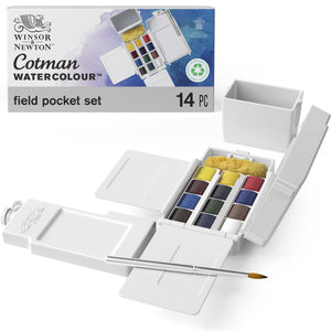 Buy now Winsor & Newton Cotman Watercolor Paint Set, Field Pocket Set, 12 Half Pan w/ Brush, Sponge, Bottle at indiglob india