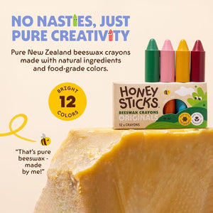 Buy now Honeysticks 100% Pure Beeswax Crayons (12 Pack) - Non Toxic Crayons for Toddlers 1-3, Safe for Baby from 1 Year Old Plus, Handmade with Natural Beeswax and Food-Grade Colors, Eco Friendly at indiglob india