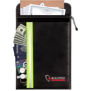 ROLOWAY Fireproof Envelope for Cash, Legal Documents Safe (15 x 11 inch) with 2 Pockets & Waterproof Zipper, Black