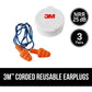 3M Corded Reusable Earplugs, 3 Pack, Noise Reduction Rating (NRR) 25 dB, Easy To Use & Insert, Pliable & Tri-Flange Design Enhances Comfort & Fit, Orange Ear Plugs (90716H3-DC) - My Store