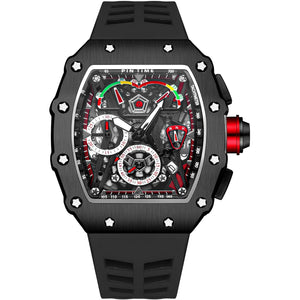 Mens Luxury Tonneau Square Watches Analog Punk Chronograph Unique Sports Wrist Watch Japanese Movement Luminous Design with Rubber Band