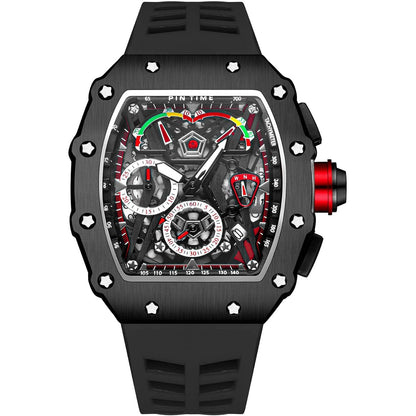 Mens Luxury Tonneau Square Watches Analog Punk Chronograph Unique Sports Wrist Watch Japanese Movement Luminous Design with Rubber Band