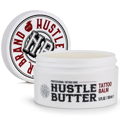 Hustle Butter Tattoo Aftercare 5oz Tattoo Balm, Heals + Protects New Tattoos and Rejuvenates Older Tattoos - 100% Vegan Cream No-Petroleum