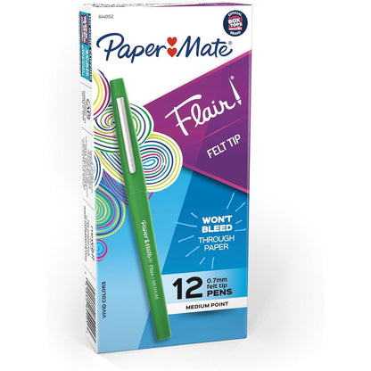 Paper Mate Flair Felt Tip Pens, Medium Point (0.7mm), Black, 12 Count