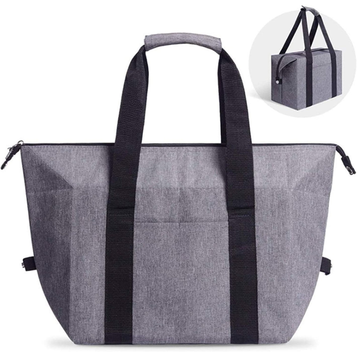 Reusable Insulated Shopping Cooler Bag with Zipper Top for Grocery, Thick Alumimum Foam Tote Thermal Bag for Frozen Cold Hot Foods Transport, Grey