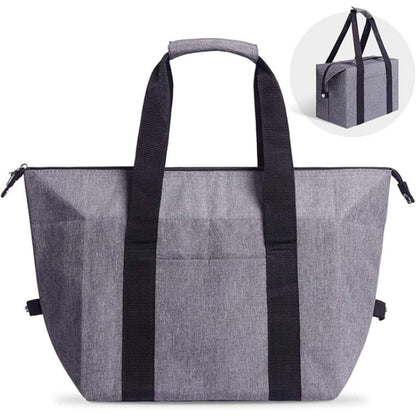 Reusable Insulated Shopping Cooler Bag with Zipper Top for Grocery, Thick Alumimum Foam Tote Thermal Bag for Frozen Cold Hot Foods Transport, Grey
