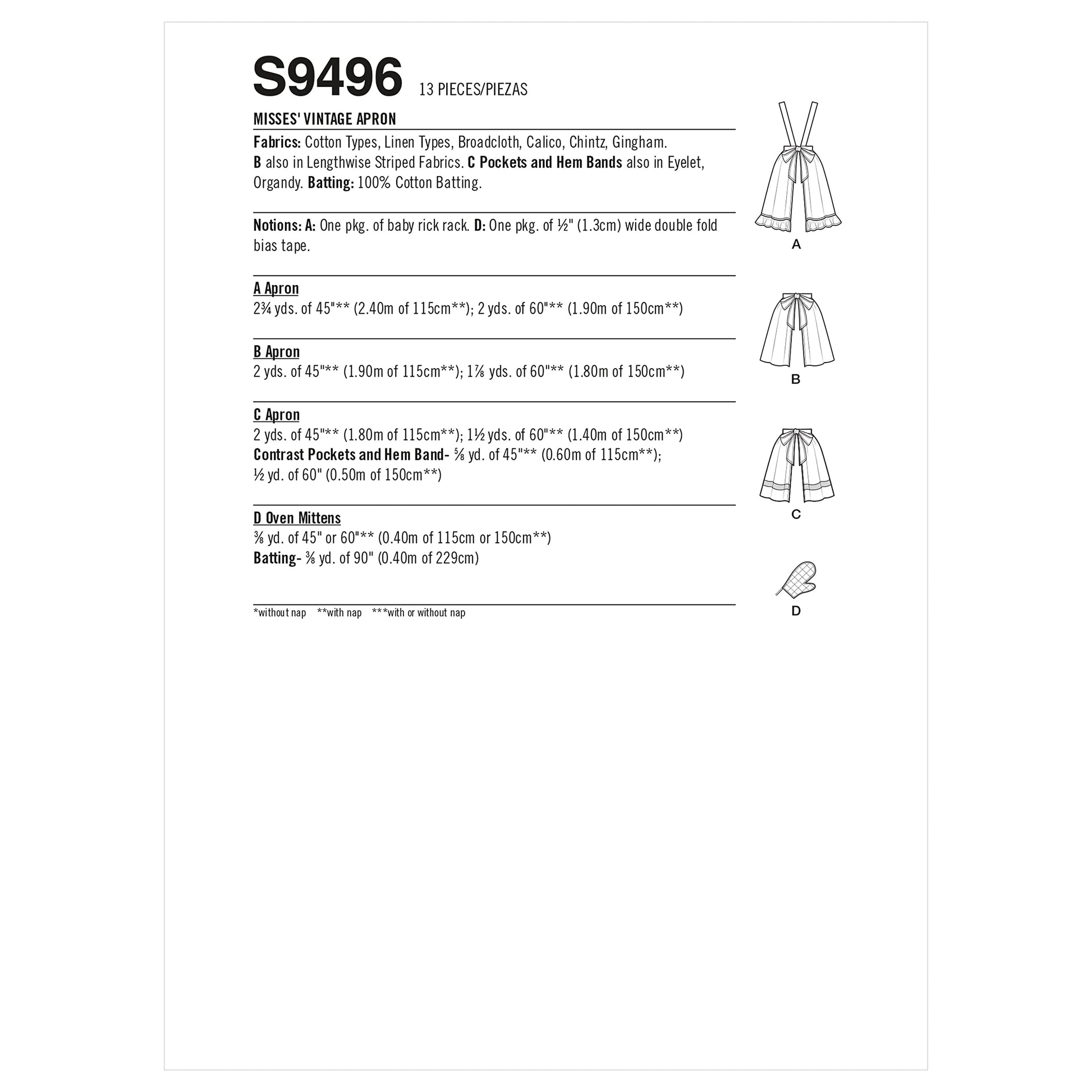 Buy now Simplicity SS9496OS Misses' Vintage Apron Sewing Pattern Kit, Code S9496, One Size at indiglob india