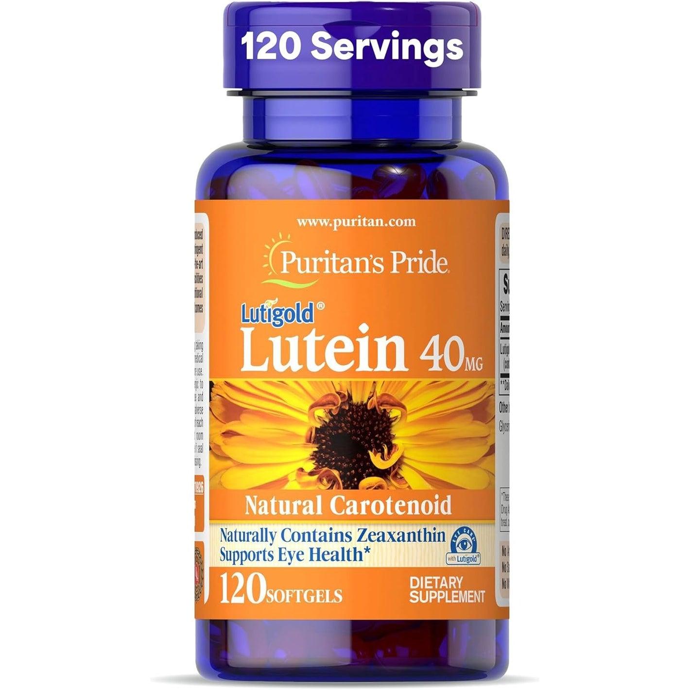 Puritan's Pride Premium Lutigold™ Lutein Carotenoid 40mg with Zeaxanthin for Men and Women, Dietary Supplement for Eye Health Support, 8 Month Supply, 120 Easy-to-Swallow Softgels