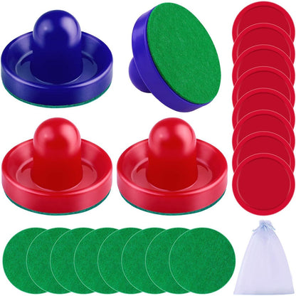 URATOT Air Hockey Accessories - Pushers, Pucks & Paddles (4 Pushers, 8 Red Pucks, 8 Green Pads)