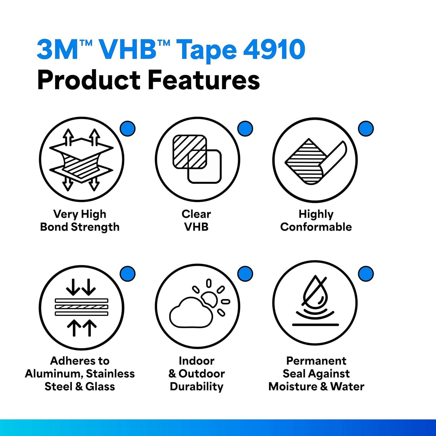 3M 4910 VHB Mounting Tape, Acrylic Foam, Permanent Bonding, Heavy Duty, Clear, 0.5 in x 5 yd, 1 Roll - My Store