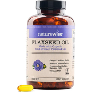 NatureWise Flaxseed Oil 1200 mg, Fish Free Omega 3 6 9 with 720mg ALA, Dietary Supplement for Heart Health Support - Organic, Cold Pressed, Non-GMO - 120 Softgels[4-Month Supply]