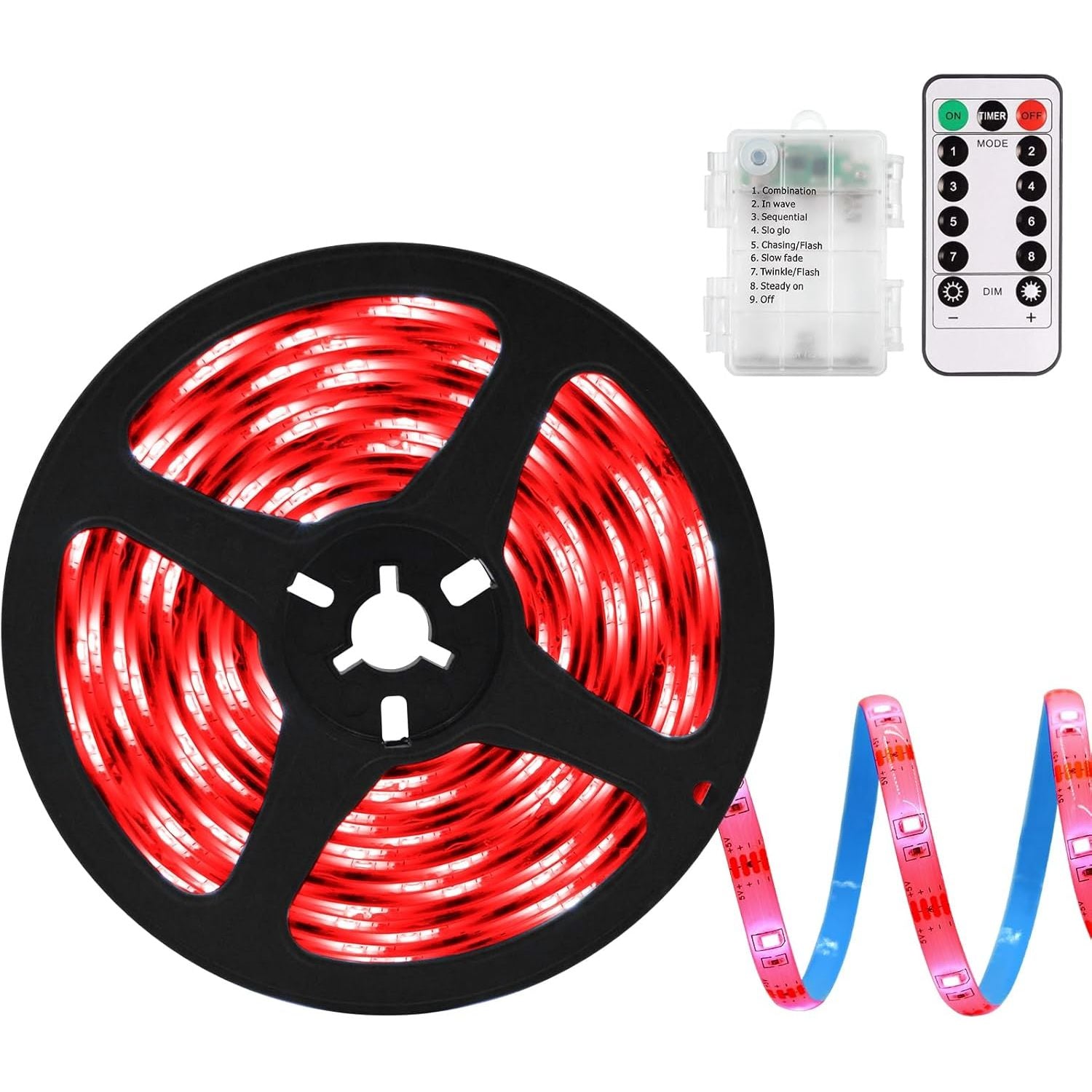 Buy now echosari Battery Powered Led Strip Lights with Remote Warm White, 8 Modes, Dimmable, Timer, Self-Adhesive, Cuttable, Waterproof, 9.8FT 90Led Strip Lights for TV Kitchen Cupboard Bedroom Decor Red at indiglob india