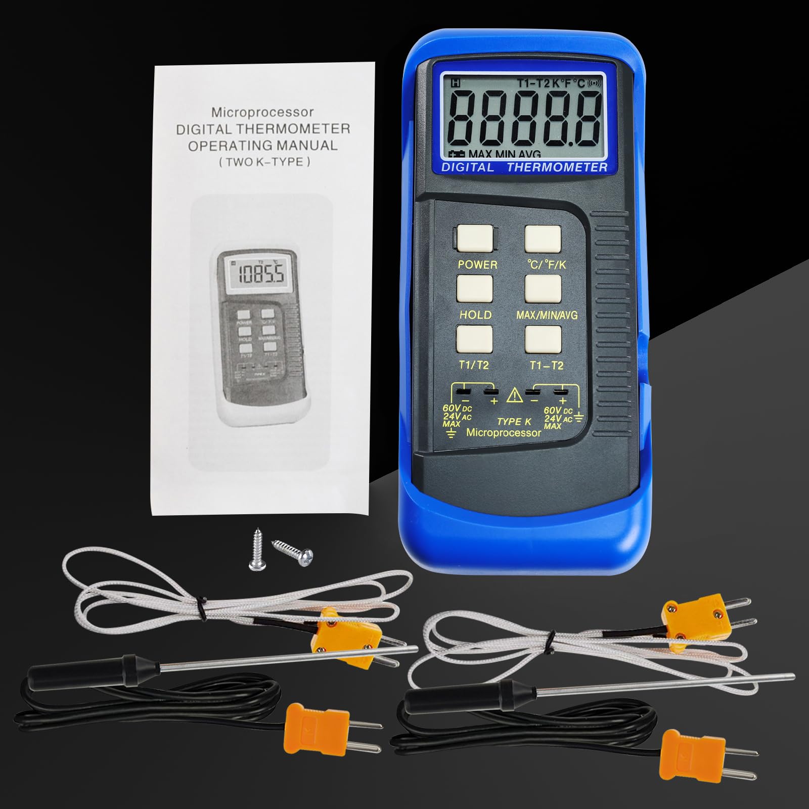 Buy now Thermocouple Thermometer Digital K Type Dual Channel Thermometer HVAC Temperature Meter with 4 Thermocouples, MAX/MIN/AVG Temperature Measurement, -50~1300°C (-58~2372°F) at indiglob india