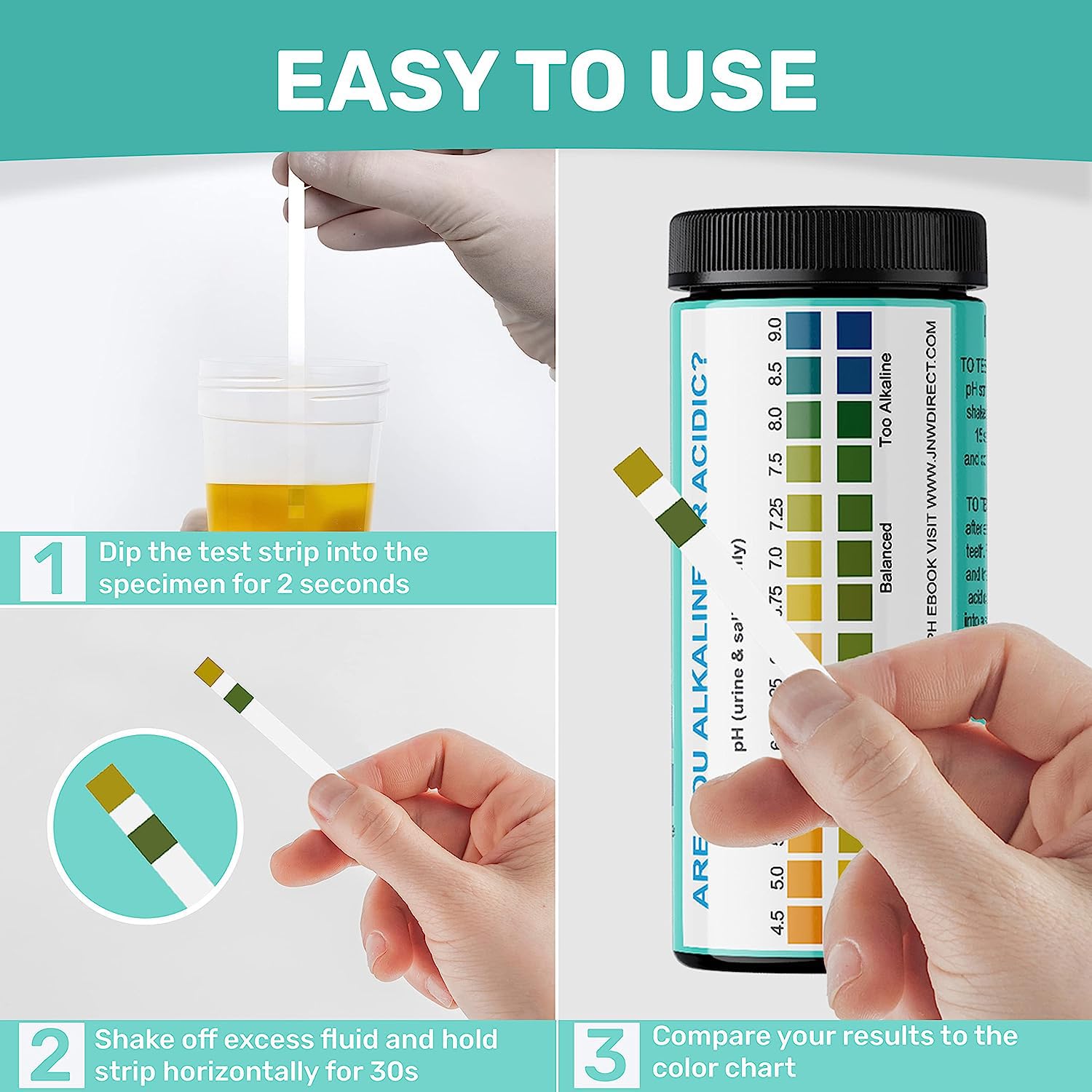 Buy now pH Test Strips for Urine and Saliva - 150 Litmus Paper pH Test Strips with Ebook, Quick & Easy pH Level Testing from 4.5-9.0, Ultimate Acidity Test Kit from JNW Direct at indiglob india