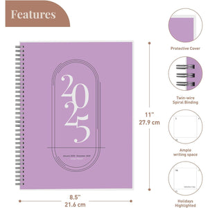 Rileys 2025 Weekly Planner - Annual Weekly & Monthly Agenda Planner, Jan - Dec 2025, Flexible Cover, Notes Pages, Twin-Wire Binding (8.5 x 11-Inches, Lilac)