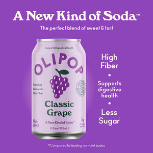 Buy now OLIPOP Prebiotic Soda Pop, Classic Grape, Prebiotics, Botanicals, Plant Fiber, 12 fl oz (4 Cans) at indiglob india