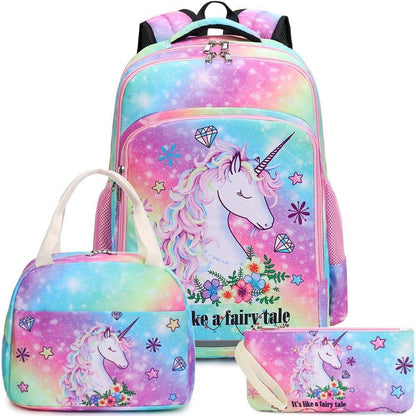 BTOOP Girls Backpack Kids Boys Elementary Bookbag Girly School Bag with Insulated Lunch Tote and Pencil Pouch