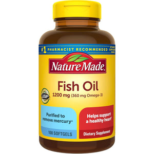 Nature Made Fish Oil Omega 3 Supplements, 1200mg Softgels, Omega 3 Fish Oil for Healthy Heart Support, 100 Softgels, 50 Day Supply