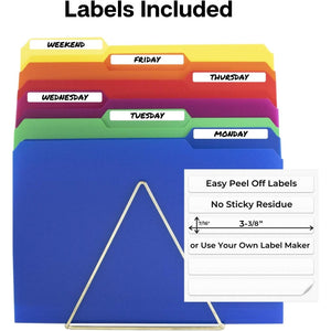 Dunwell Plastic Colored File Folders (6 Pack), 1/3 Tab Filing Folders for 8.5x11 Letter Size Documents, Assorted Colors, Acid-Free Poly, Includes Labels