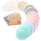 Organic Breast Pads - 14 Viscose Derived from Bamboo Washable Pads + Wash Bag, 3-Layers Breastfeeding Nipple Pad for Maternity, Reusable Nipplecovers for Breast Feeding(Pastel Touch Lite, L 4.8")