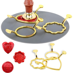 3-Pack Metal Wax Seal Molds with Round Flower Heart Shape for 1 Inch Stamp, Silicone Mat, DIY Craft Adhesive Waxing for Wedding Invitations Envelopes Cards Gifts Wine Wrapping