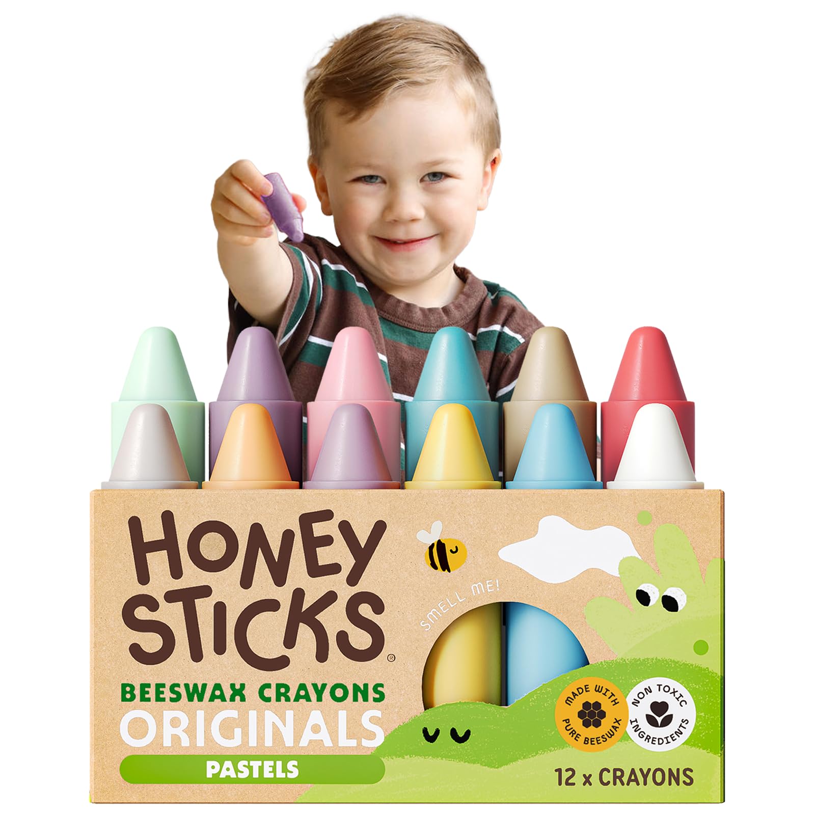 Buy now Honeysticks 100% Pure Beeswax Crayons (12 Pack) - Non Toxic Crayons for Toddlers 1-3, Safe for Baby from 1 Year Old Plus, Handmade with Natural Beeswax and Food-Grade Colors, Eco Friendly at indiglob india