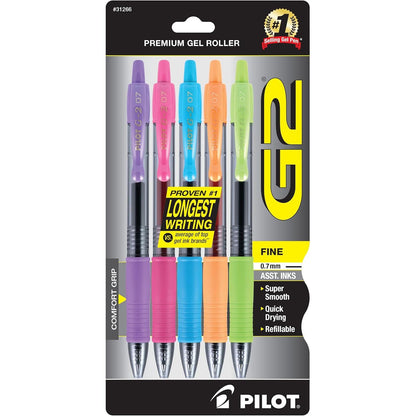 Pilot G2 Premium Gel Roller Pens, Fine Point 0.7 mm, Blue Ink Pens Fine Point, Pack of 5 - Ideal for School, Journaling, and Office Writing