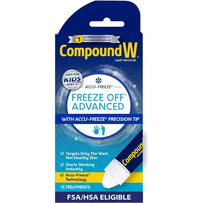 Compound W Freeze Off Advanced Wart Remover, Precision Tip Accu-Freeze Applicator, 15 Wart Removal Treatments