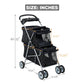 HCY Double Pet Stroller for Cats & Dogs - 4 Wheels, Lightweight, Waterproof for Travel & City Walk (Black)