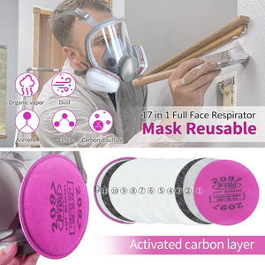 17 in 1 Full Face Respirator Mask Reusable - Gas Cover Organic Vapor Mask Respirator with 2097 Filter & 6001 Replaceable - My Store