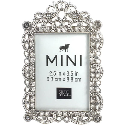 Bejeweled Silver Tone Metal Mini Picture Frame, 2.5" x 3.5"