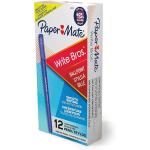 Paper Mate Write Bros Ballpoint Pens, Medium Point (1.0mm), Blue, 12 Count (3311131)
