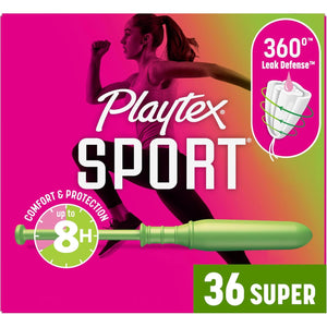 Playtex Sport Tampons Super Absorbency, Fragrance-Free - 36ct | Super Tampons for Women, Feminine Care, Playtex Tampon with 360 Leak Defense