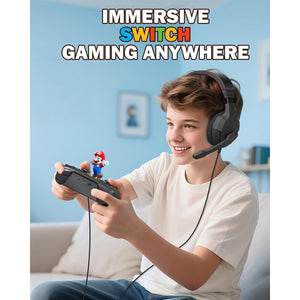 NUBWO U3 Gaming Headset with Microphone, Safe Volume Limited, Kids Headphones for Switch, Super Lightweight, Rich Sound, 3.5mm Jack for NS, PS4, PS5, Xbox, Tablet, iPad Computer, Red