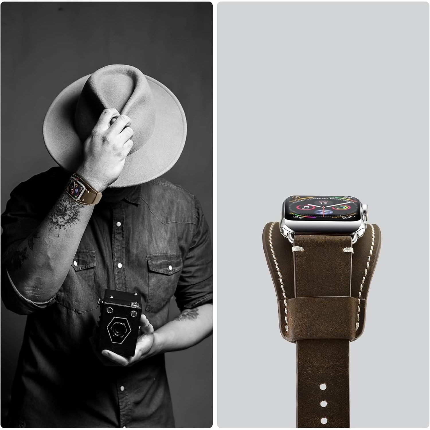 Buy now Leather Band Compatible with Apple Watch Series 9 8 45mm Bands, Genuine Leather Strap with Stainless Clasp for Watch Ultra 2 49mm/SE Series 7 6 5 4 3 2 45mm 44mm 42mm Band at indiglob india