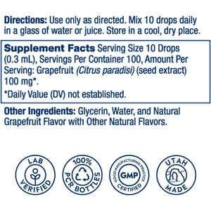 SOLARAY Grapefruit Seed Extract Drops 100mg - Wellness Support Supplement - Convenient Liquid Drops, 60-Day Money Back Guarantee, Lab Verified, Approx. 100 Servings, 1 FL OZ