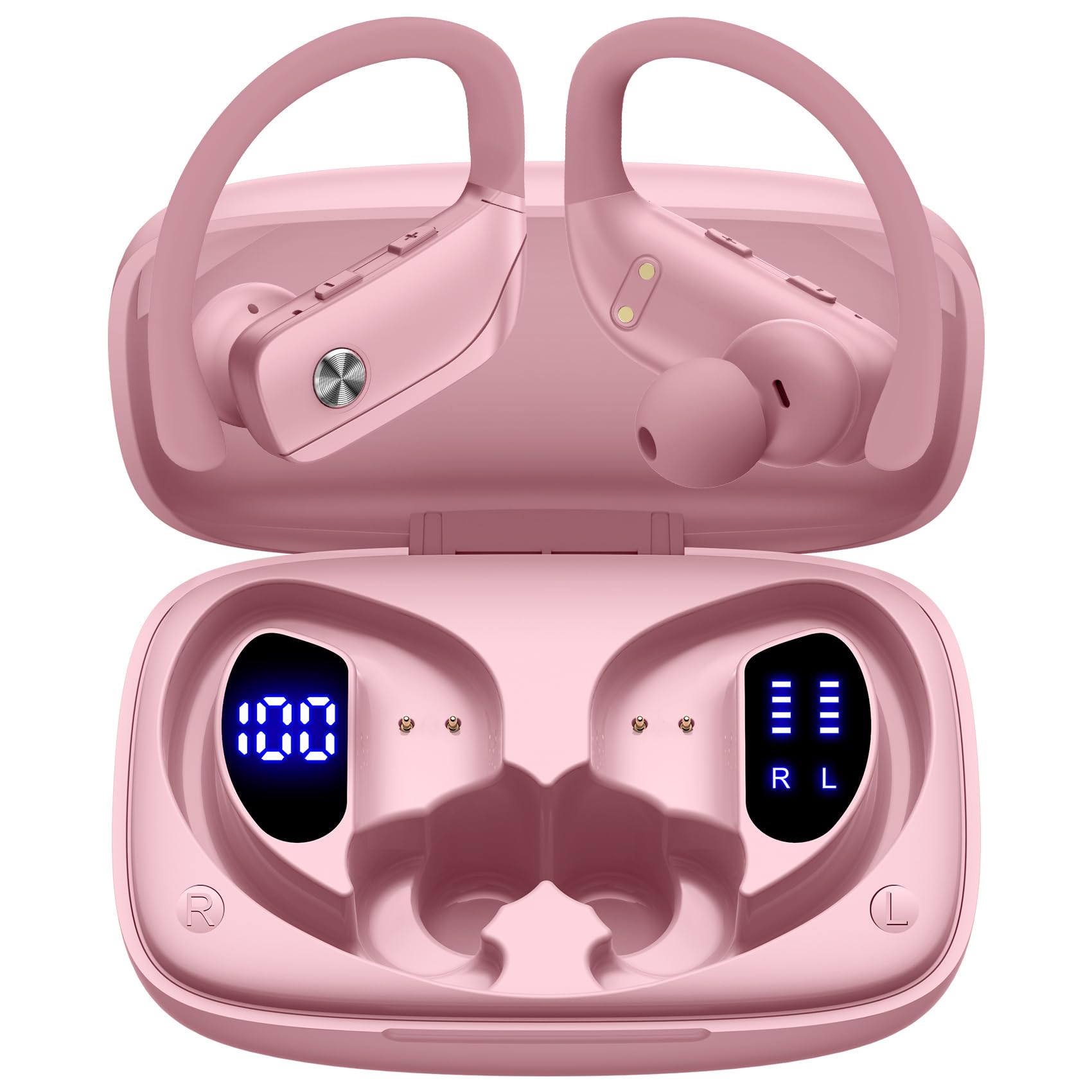 Buy now bmani Ear Buds Wireless Earbuds Bluetooth Headphones with 80H Playtime LED Display Case, Over-Ear Hook with Mic, Stereo Sound, Easy Button Controls, Sports Earphones for Running Workout Gym Black at indiglob india