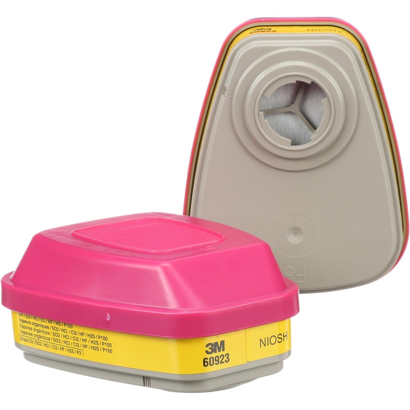 Buy now 3M P100 Respirator Cartridge/Filter 60923, 1 Pair, NIOSH Approved, Helps Protect Against Organic Vapors, Acid Gases, and Particulates, Magenta, Yellow at indiglob india